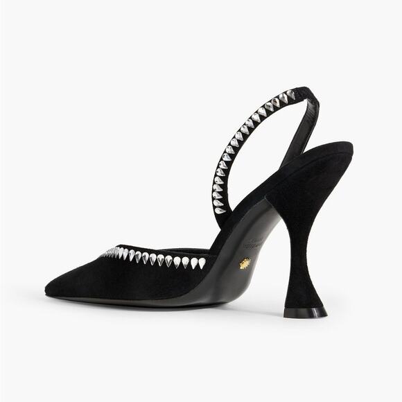 STUART WEITZMAN Gem Cut Crystal Embellished Black Suede Slingback Pumps Size 6.5 - Picture 2 of 8